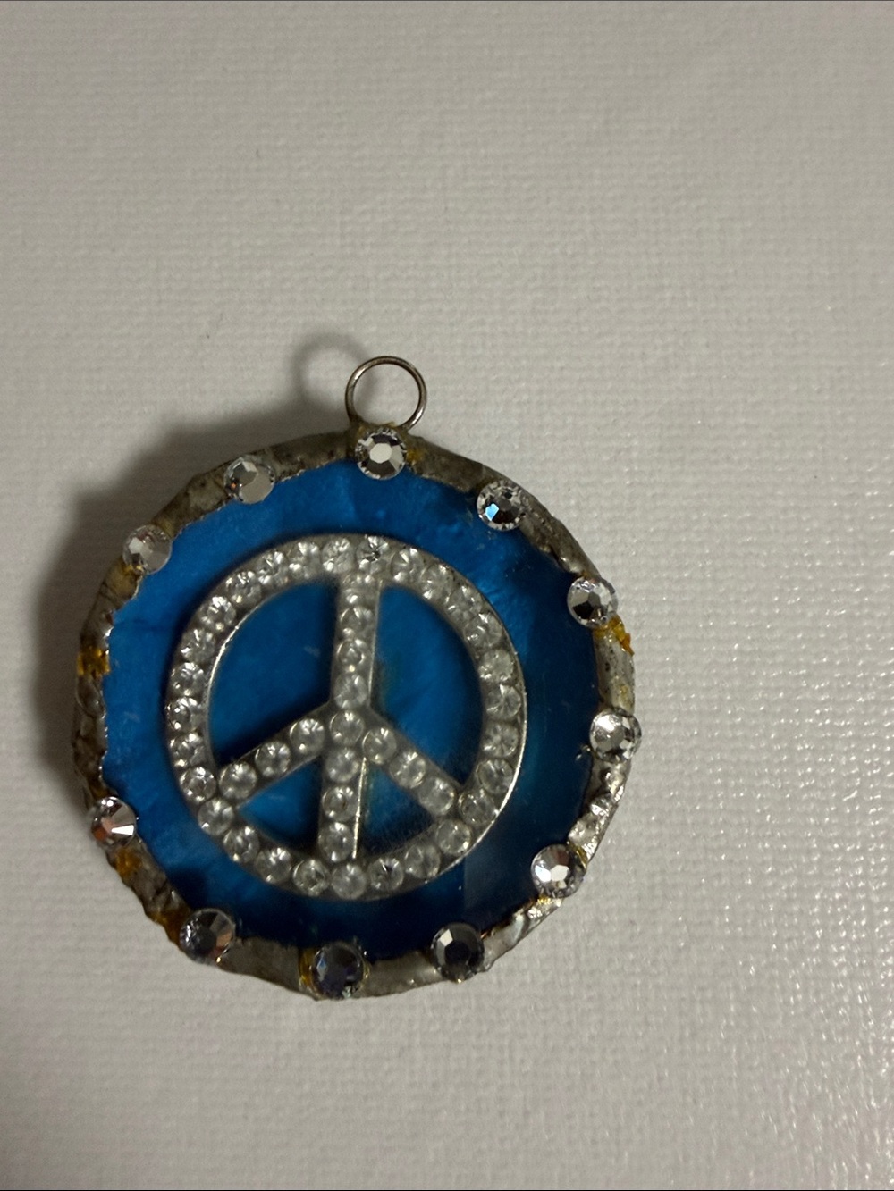 Blue Peace Sign Pendant with Rhinestones